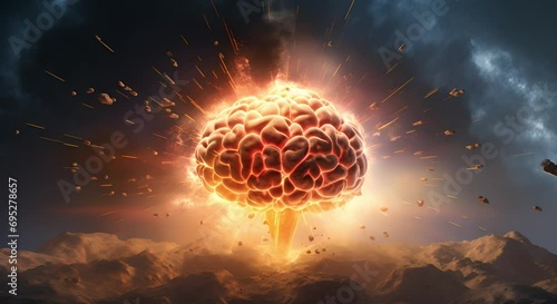 Concept art of human brain exploding with knowledge and creativity, creative ideas photo