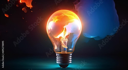Creative light bulb with colorful paint and splashes. creative idea concept photo