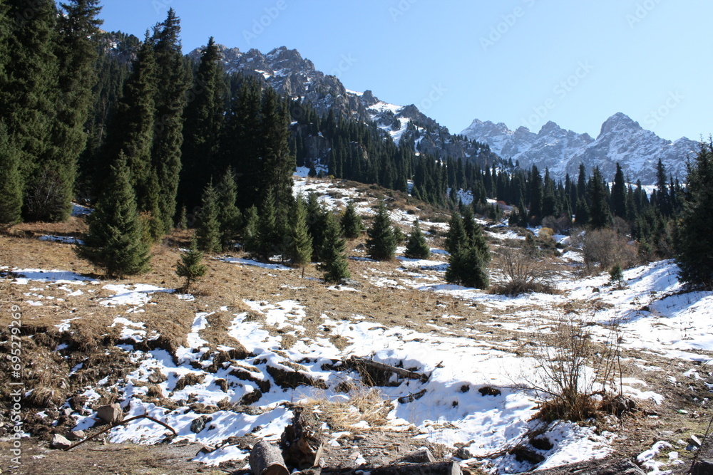Mountains in Almaty and Medeu Ice Rink