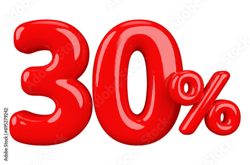 30 percent off sale red 3d number render