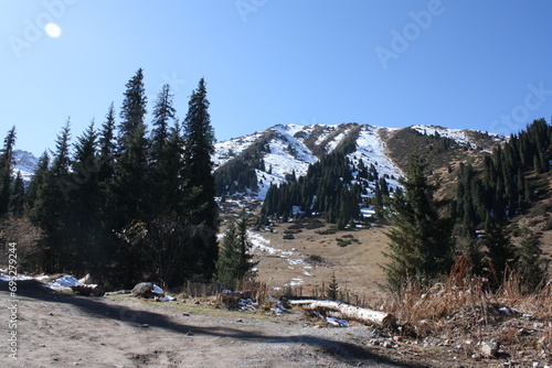 Mountains in Almaty and Medeu Ice Rink