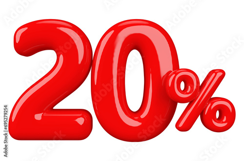 20 percent off sale red 3d number render