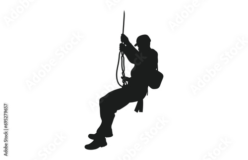 Rappelling Silhouette vector isolated on a white background, A male Rappeller Clipart photo