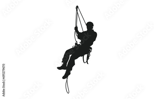 Rappelling Silhouette vector isolated on a white background, A male Rappeller Clipart