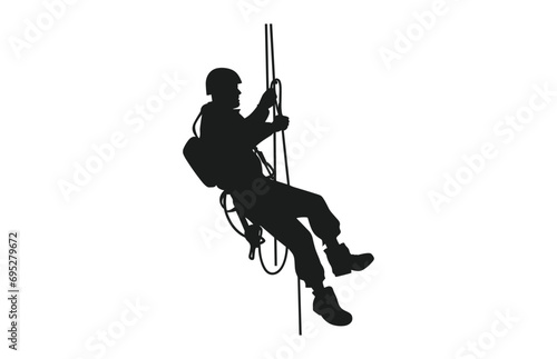 Rappelling Silhouette vector isolated on a white background, A male Rappeller Clipart