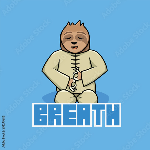 Vector A Kawai Meditating Kungfu Sloth Illustration Design