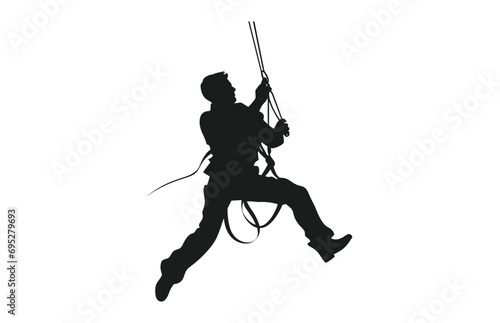 Rappelling Silhouette vector isolated on a white background, A male Rappeller Clipart