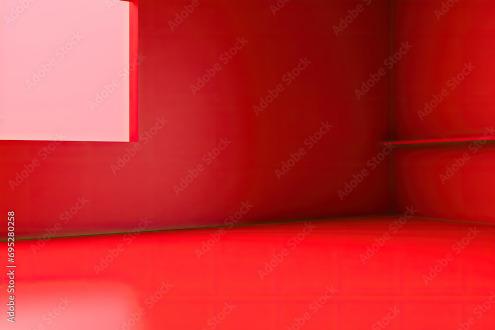 Obraz premium This image showcases a bright red room with a window and a red floor. It's perfect for use in interior design concepts, real estate promotions, or architectural presentations.