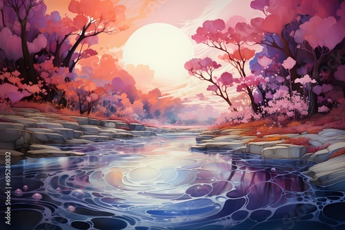 A gentle cascade of pastel liquid colors descending like a waterfall, creating a serene and peaceful ambiance