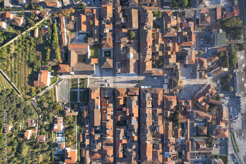 Aerial view of the square of Pietrasanta Versilia Italy