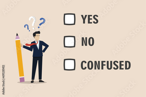 Consent document to vote, agree or disagree, accept or approve permission, business agreement, businessman holding pencil deciding to agree consent question.