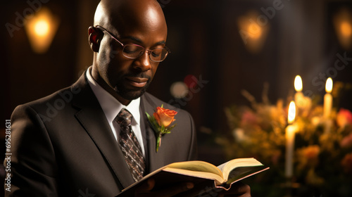 Pastor or preacher reads the Bible photo