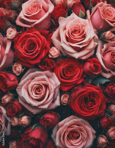 Background of Roses and Flowers - Romantic Concept for Valentine or Mother s Day
