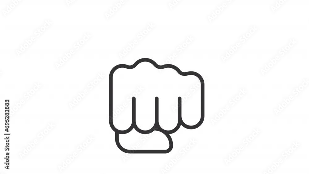 2D black simple thin line animation of punch icon, HD video with transparent background, seamless loop 4K video representing hand gesture. 2D black simple thin line animation of punch icon, HD video with transparent background, seamless loop 4K video representing hand gesture.