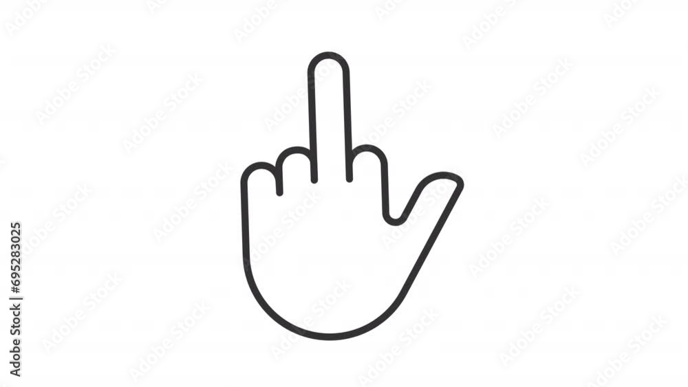 2D black simple thin line animation of middle finger icon, HD video with transparent background, seamless loop 4K video representing hand gesture. 2D black simple thin line animation of middle finger icon, HD video with transparent background, seamless loop 4K video representing hand gesture.