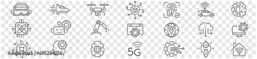 Technology, Biometric, Robot, Hyper loop, Cloud computing, AI, 5g, Lan, editable icon collection vector
