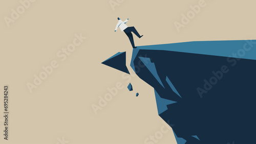 A man who is about to fall when the cliff collapses. risk image.