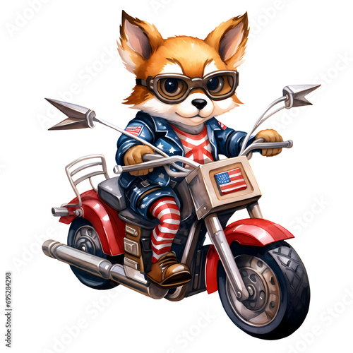 Cute Fox American Motorcycle Clipart Illustration © pisan