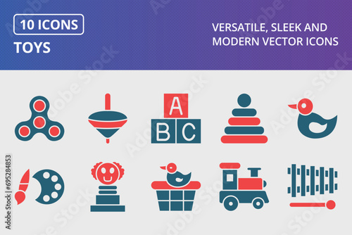 Toys Glyph Two Color Icons Set