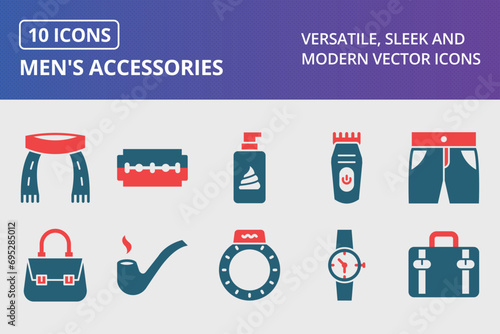 Men's Accessories Glyph Two Color Icons Set