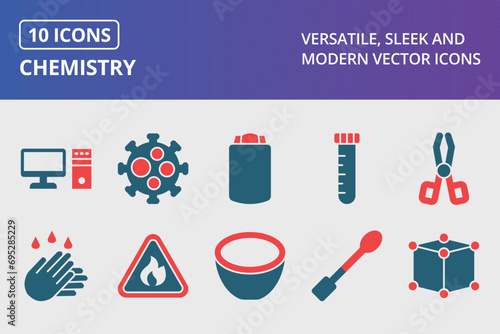 Chemistry Glyph Two Color Icons Set