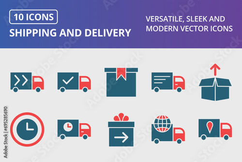 Shipping And Delivery Glyph Two Color Icons Set