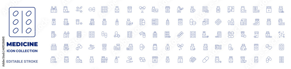 Medicine icon collection. Thin line icon. Editable stroke. Editable stroke. Medicine icons for web and mobile app.