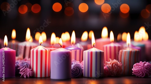 Colorful Striped Birthday Candles On Lilac, Background HD, Illustrations