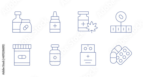 Medicine icons. Editable stroke. Containing medicine, bottle, pills, drugs.