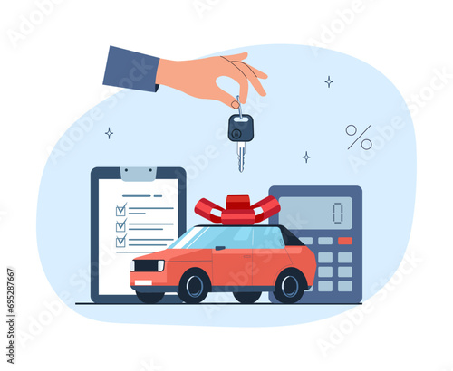 Concept illustration of buying a car on credit. Vector illustration.