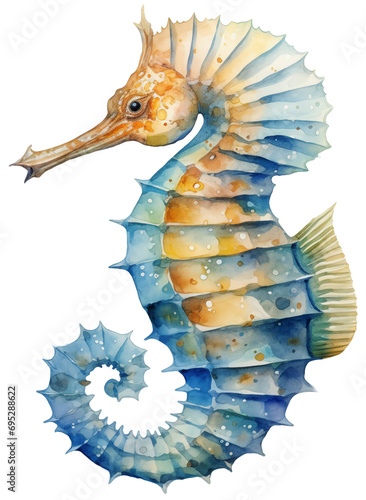 Clipart illustration of a seahorse in watercolour style isolated on a transparent background