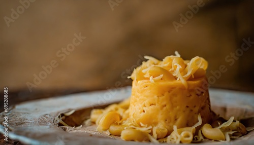 Copy Space image of warm and delicious homemade baked schotel macaroni on a wooden photo