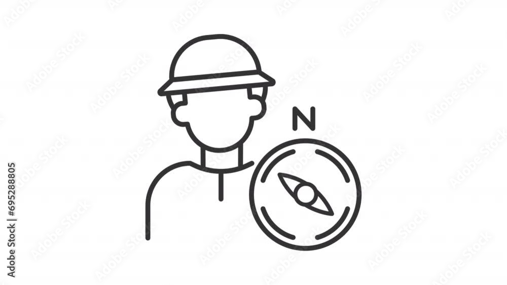 2D black simple thin line animation of explorer icon, HD video with transparent background, seamless loop 4K video representing archetypes. 2D black simple thin line animation of explorer icon, HD video with transparent background, seamless loop 4K video representing archetypes.
