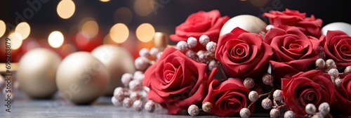 Festive Winter Flower Arrangement Red Roses   Banner Image For Website  Background  Desktop Wallpaper