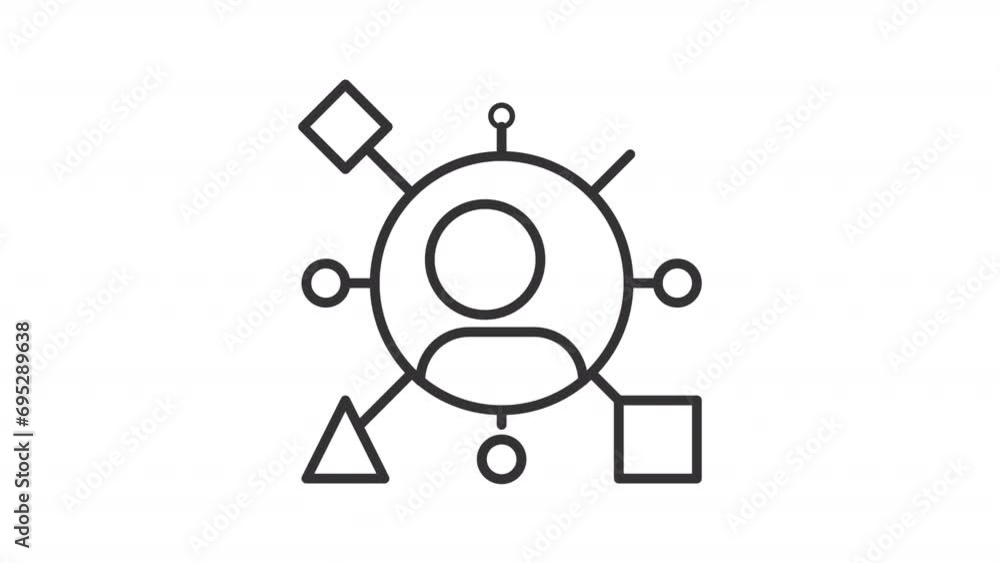 2D black simple thin line animation of versatile personality icon, HD video with transparent background, seamless loop 4K video representing archetypes. 2D black simple thin line animation of versatile personality icon, HD video with transparent background, seamless loop 4K video representing archetypes.