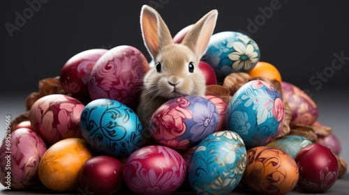 Easter Rabbits Painted Eggs On White, Background HD, Illustrations