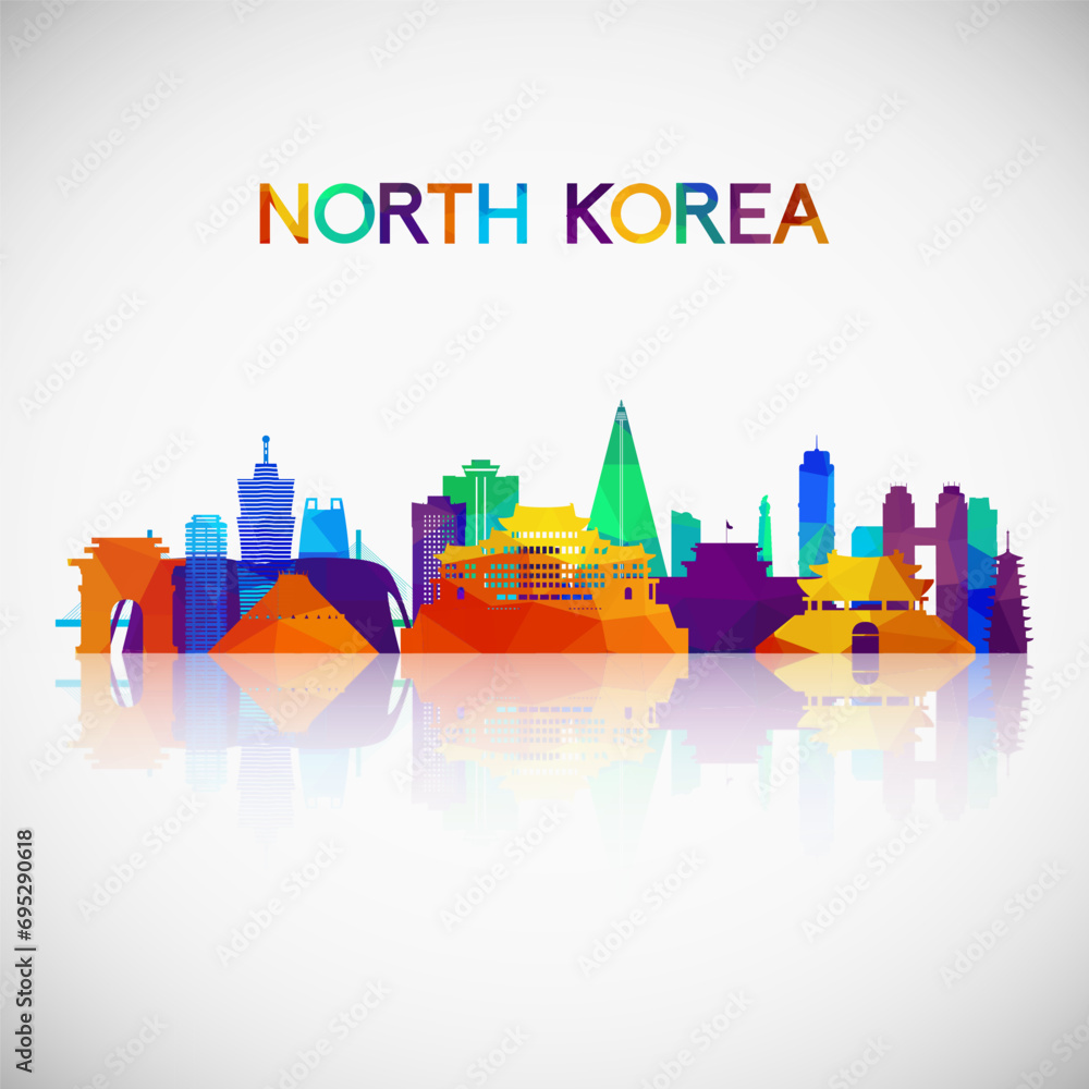 North Korea skyline silhouette in colorful geometric style. Symbol for your design. Vector illustration.