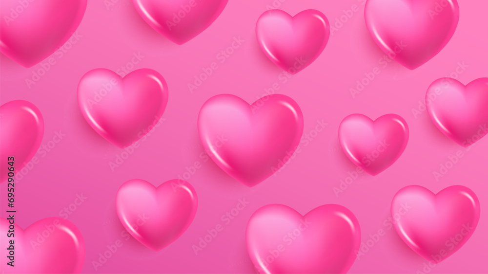 3d hearts. Romantic banner. Background for Velentines Day greetings or wedding invitations. Vector illustration.