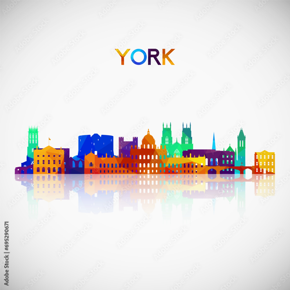 York UK skyline silhouette in colorful geometric style. Symbol for your design. Vector illustration.