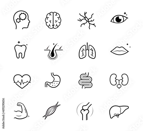 Vitality icon set for human-improving products. The outline icons are well scalable and editable. Ready for your design. EPS10.	