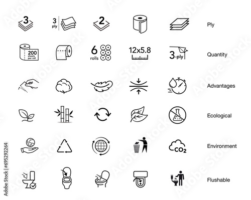 Set icons for toilet paper, napkins, wipes and other hygiene product. Vector illustration. Isolated on white background. It can be used in the adv, promo, package, etc. EPS10.