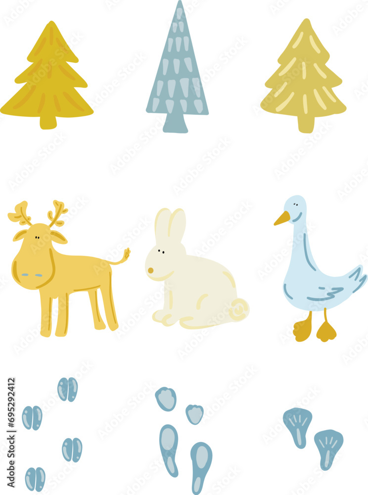 Fototapeta premium Vector hand drawn characters deer rabbit and goose