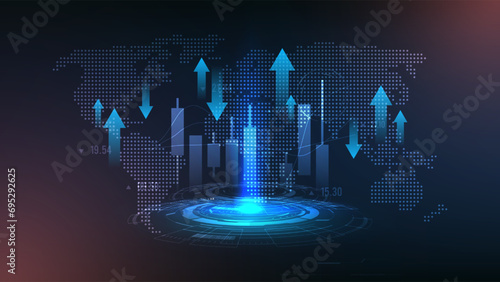 Hi-tech economic financial digital technology futuristic background.Abstract futuristic design. Financial technology.Modern futuristic design.Abstract technology vector illustration background.