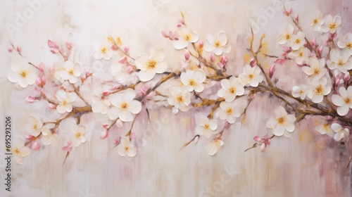 oil painting of sakura or cherry blossom, muted color, for wall art, wallpaper, background, and printing design