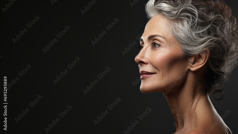 Profile of middle aged beautiful woman model - obrazy, fototapety, plakaty 