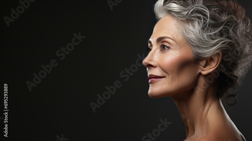 Profile of middle aged beautiful woman model photo