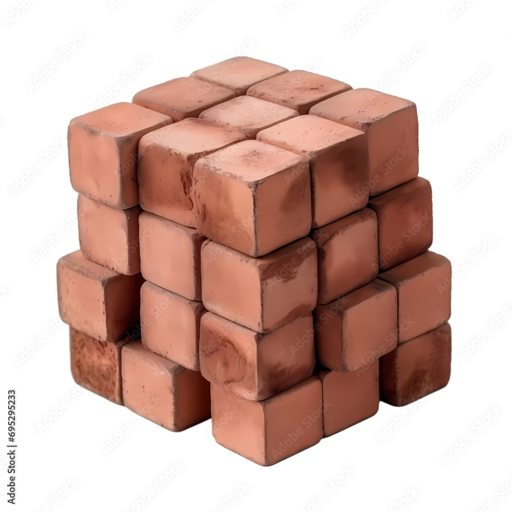 Heap of red bricks isolated on transparent background