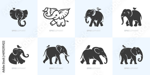 Stilisierte Elefantenlogos fürsorgliche, ausdauernde und soziale Unternehmen | Vektor Grafik Bundle