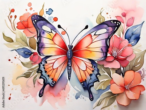 una mariposa con colores intensos en acuarela
