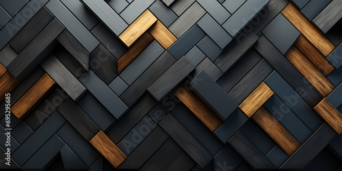 black and gold geometric background with striped embossed shapes. generative AI photo